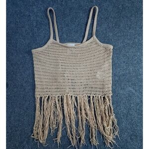 FCT WITH LOVE Womens Tan Crochet Knit Fringe Camisole Top J9N0282S Boho XL